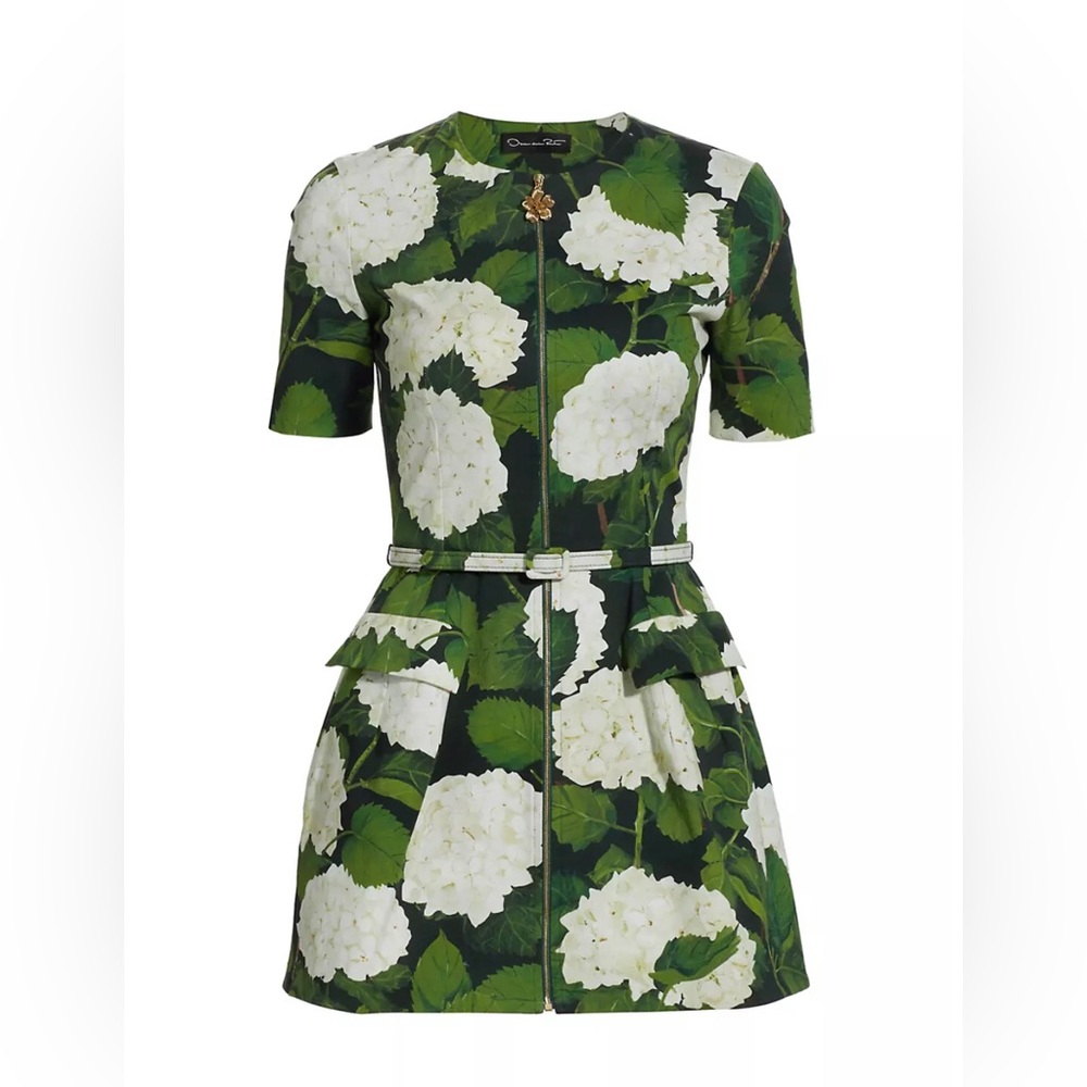 Oscar de la Renta Belted Floral-print cotton twill mini dress